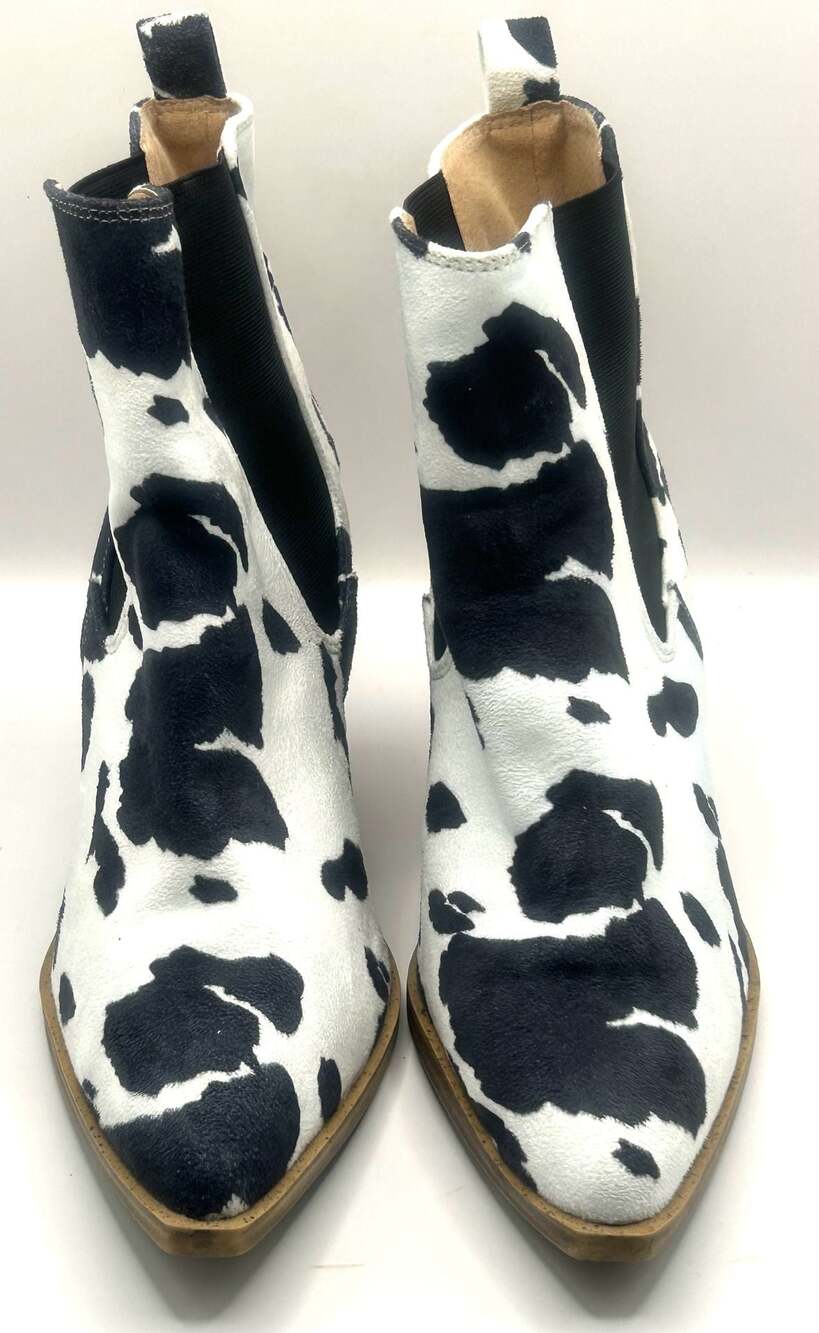 Barn Babe Cow Print Pointed Toe Stacked Heel Ankle Booties